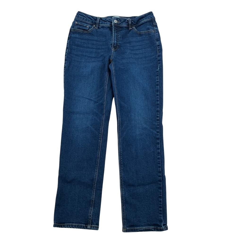 Time and Tru Straight Leg Jeans Women 12 Regular Dark Blue Stretch Denim Classic